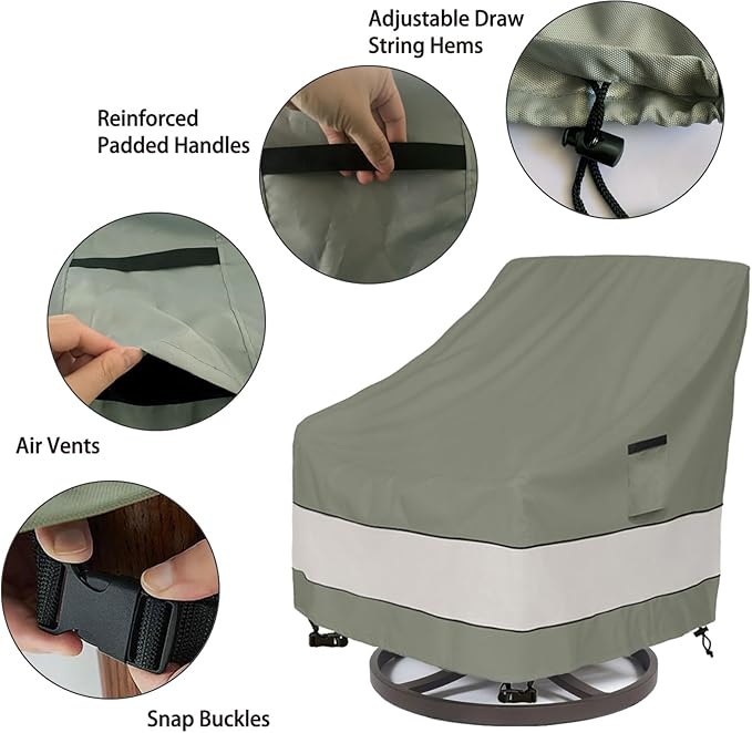 Patio Chair Covers Waterproof Patio Furniture Covers,35W x 37D x 38 H Inches Outdoor Swivel Chair Cover 2 Pack -Grayish Green