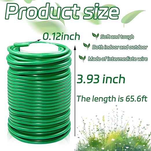 1 Roll Flexible Plant Ties, 65 ft Soft Plant Ties Garden Twist Ties for Outdoor Plants, 3.5 mm Garden Ties for Climbing Plants, Flowers, Tomatoes, Plant Support, Home Office Organization (Green)