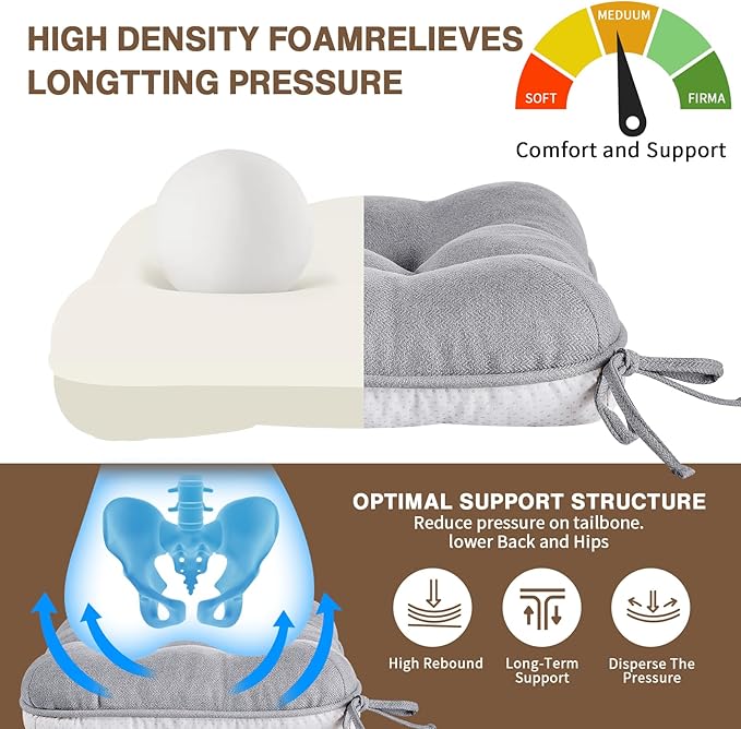 BETU Chair Cushions for Dining Chairs Set of 2,3.5" Thick Kitchen Table Chair Pads with Ties,Non Slip Backing and Covers, Seat Cushion for Dining Room,Bar,Patio Chairs,16"X16"X3.5",Light Grey