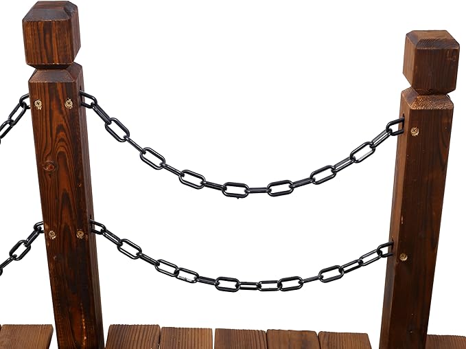 5 ft Garden Bridge for Outdoors, Wooden Bridge Pathway with Chain Railings Decorative Pond Landscaping for Backyard Creek Farm
