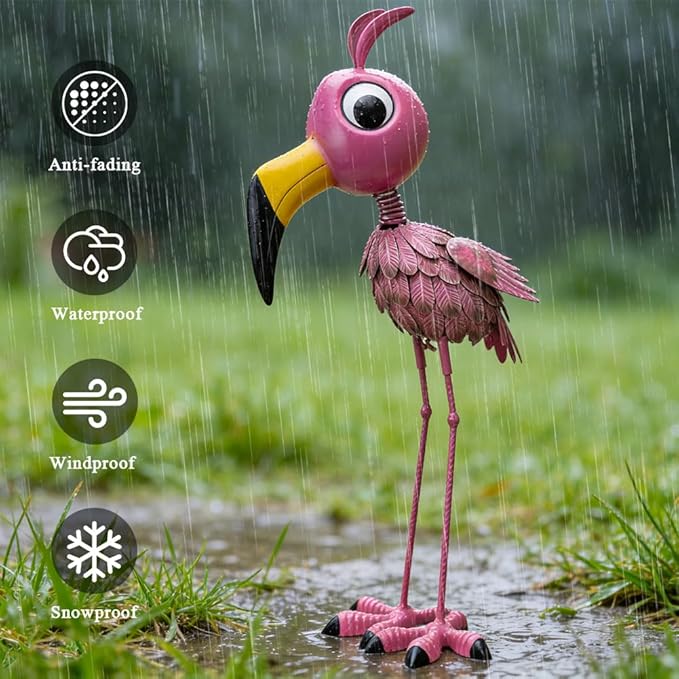 Metal Flamingo Statue Outdoor Garden Decor - Funny Flamingo Sculpture for Lawn, Backyard,Yard Art Gift- Unique Flamingo Figurine for Birthday, Housewarming, Christmas