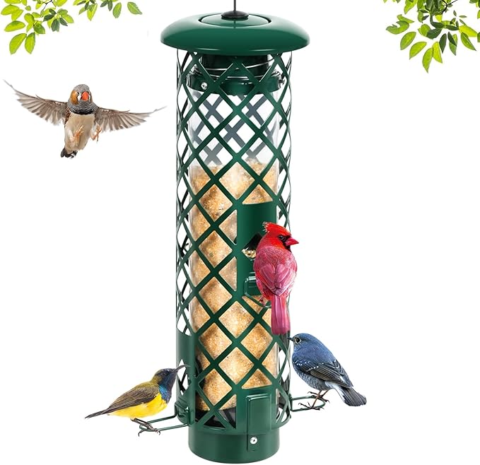 Squirrel Proof Bird Feeders for Outdoors,Weight-Activated Squirrel-Proof Outside Hanging Bird Feeder,Metal Mesh Wild Bird Feeder for Cardinal, Finch, Blue Jay, Chickadee,Gift for Bird Lovers