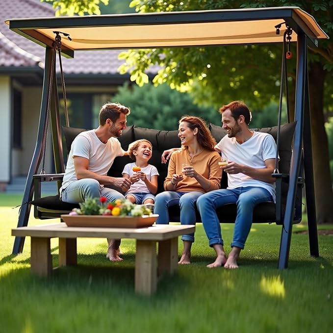 NACATIN 3 Seat Cushion for Outdoor Swing - 60x40 inches, 4" Thick Porch Swing Cushions with Ties and Storage Bag, Waterproof Bench Cushions for Patio, Outdoor, Backyard and Garden (Black)