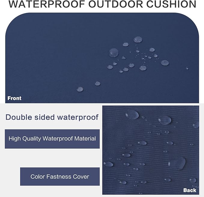 Outdoor Bench Cushion 48 x 18 x 4 Inch, Memory Foam Patio Bench Cushion for Outdoor Furniture Waterproof, Porch Swing Pad with Handle and Adjustable Strap, Navy
