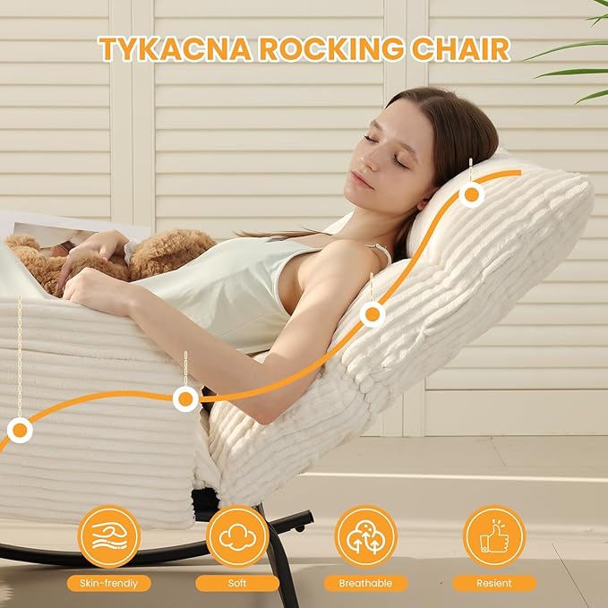 Oversized Rocking Chair with Adjustable Backrest and Footrest, Outdoor Reading Chair - Chaise Lounge Chair Indoor, Comfy Corduroy Rocking Chair for Patio, Porch, Balcony, Living Room