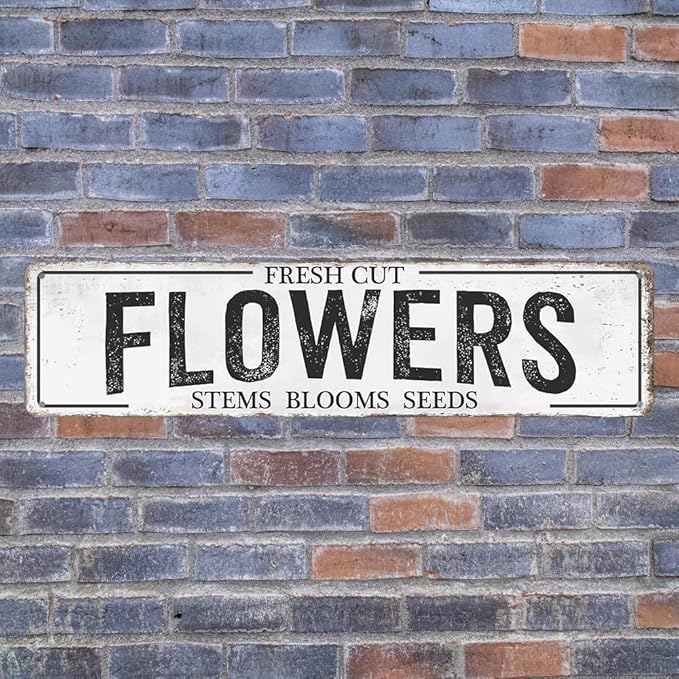 Fresh Cut Flowers Sign Vintage Farmers Market Decor Flower Shop Metal Tin Sign Flower Market Decor Garden Signs Home Cave Garage Bar Art Plaque Wall Decoration