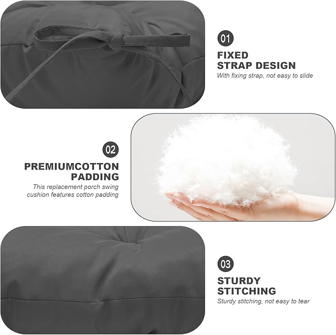 Porch Swing Cushions,Outdoor Cushions 3 Seater Replacement with Backrest, Waterproof Thickened Bench Cushion with Ties for Porch, Patio,Outdoor, Backyard and Garden (Dark Gray 47 * 40 in)