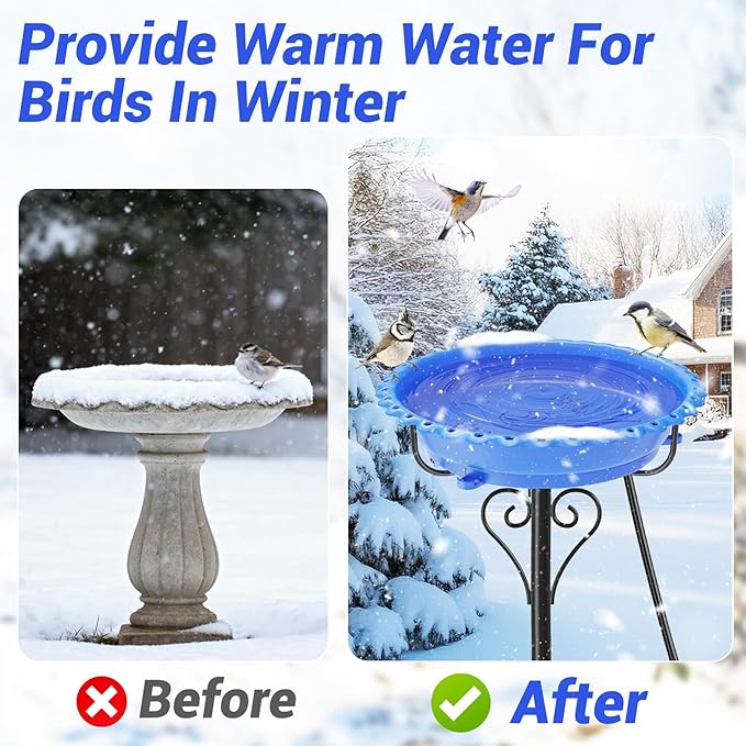 Heated Bird Bath for Outside Winter, Powerful 100W Thermostat Control Water Heated BirdBaths Bowl for Outdoors with 5-Prong Metal Base Heated Bird Bath for Garden Patio Yard Lawn (Blue)