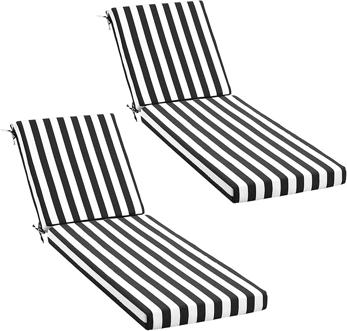 HOMREST 73.2x22.8x3.94 inches Lounge Chair Cushion Set of 2,Outdoor Chaise Lounge Cushion with Splash Fade Tear Resistant Fabric,Black Stripes