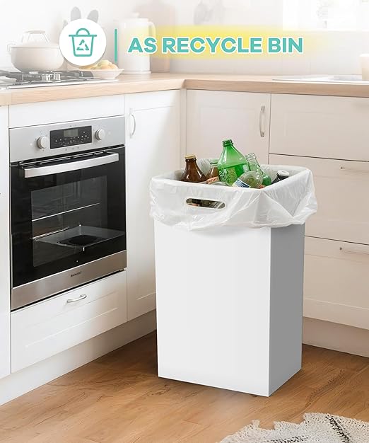 4 Pack Disposable Trash Cans for Parties, 13 Gallon Large Collapsible Garbage Cans with Handle, Thick Recycled Cardboard Recycling Bins for Party Events Camping (13.5" L x 10.0" W x 21.7" H), White
