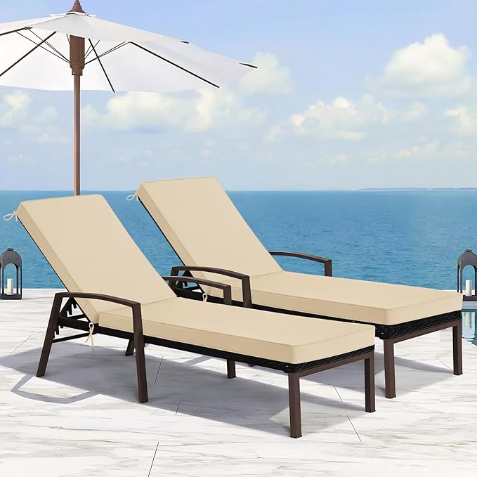 Basic Beyond Chaise Lounge Cushions Outdoor, 3-Layer Waterproof Outdoor Furniture Cushions with Removable Cover and 4 Ties, 72"x21"x3" Patio Lounge Chair Cushions for Outdoor Furniture, Beige