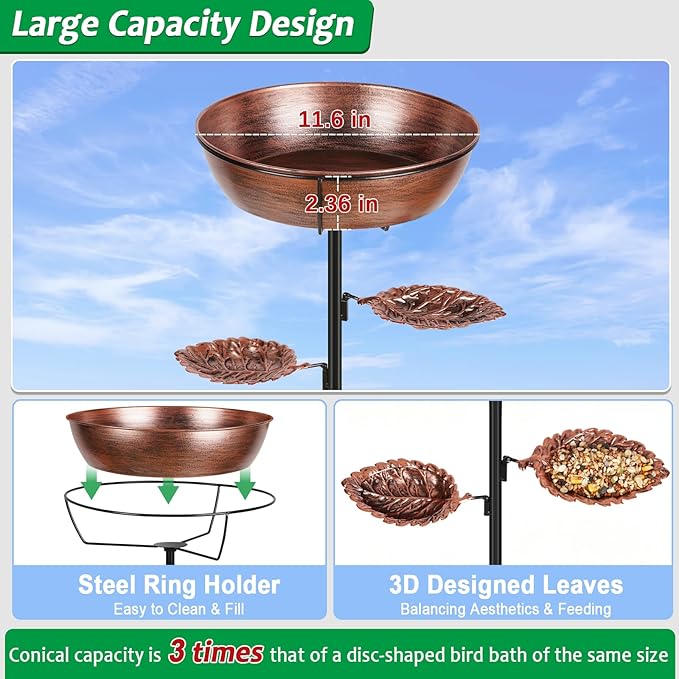Metal Bird Bath for Outdoor - Garden Bird Bath with Removable Bowl Heavy-Duty Base, Winter Birdbath Feeder Rust-Proof Birdbaths for Garden Yard Lawn Decor, Easy to Install(Bronze)