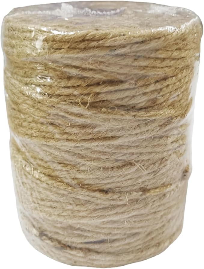 Natural Jute Rope 3mm 328ft - 3-Strand Brown Twine for Hang Tags, Lamp Shades, Weaving, Bottle Wrapping, Crafts & Gift Packaging