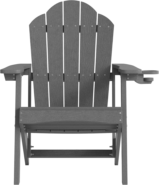 LUE BONA Matte HDPE Adirondack Chairs Set of 4 - Weather Resistant Seating with Cup Holder for Patio, Fire Pit, Deck & Cafe Patio, Dark Gray
