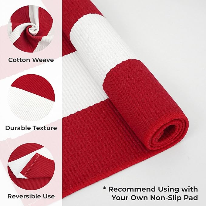KOZYFLY Red White Striped Outdoor Rug 3x5 Ft Woven Christmas Area Rug Washable Front Door Rugs for Front Porch Kitchen Entryway Patio Dining Room Holiday Decor