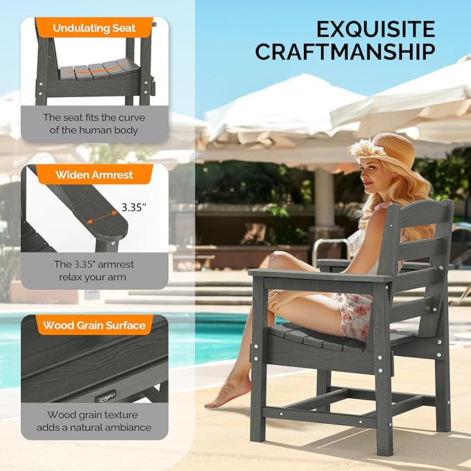 VINGLI Outdoor Dining Chairs Set of 4, HDPE Outdoor Patio Chairs All-Weather Durable Garden Seating for Poolside, Deck, Porch (Gray, 4 PCS)