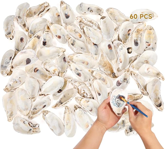 Homaisson 60 PCS Oyster Shells for Crafts, Large Oyster Shells for Decor, Natural North Sea Origin, 4~5 Inches Natural Design, Ideal for Aquarium Landscaping, Crack-Free Surface