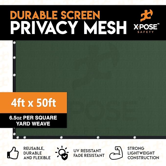 Xpose Safety Privacy Fence Screen 4’ x 50’ (3 Pack) – Heavy Duty Green Mesh with 90% Visibility Block, UV Protection – for Garden, Yard, Nursery, Kennel, Dog Run, Greenhouse
