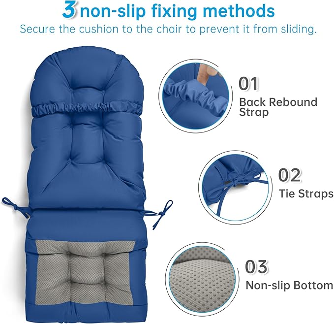 Adirondack Chair Cushion Tufted Waterproof Outdoor Rocking Chair Cushions with Ties Anti-Slip High Back Patio Chair Cushions for Patio Furniture Cushions