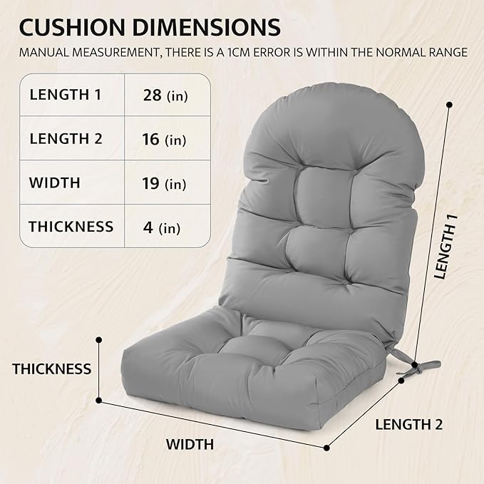 mudilun Adirondack Chair Cushion with Tie Outdoor Adirondack Chair Cushions Thick Tufted High Back Rocking Chair Cushions for Indoor Patio Furniture Chair Pads