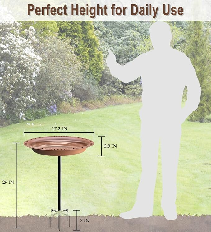 Garbuildman Upgraded 5-Prong Base Bird Bath with Metal Stake, Detachable Decoration Bowl Spa & Freestanding Birdfeeder for Outdoor Garden, Oval Style, Brown