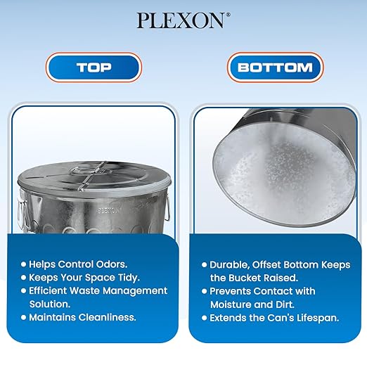 Plexon 20 Gallon Metal Trash Can with Lid Outdoor 20 Gal Galvanized Trash Can with lid Large Metal Garbage Bucket for Feed Ash Storage Garage Farmhouse, Galvanized Steel