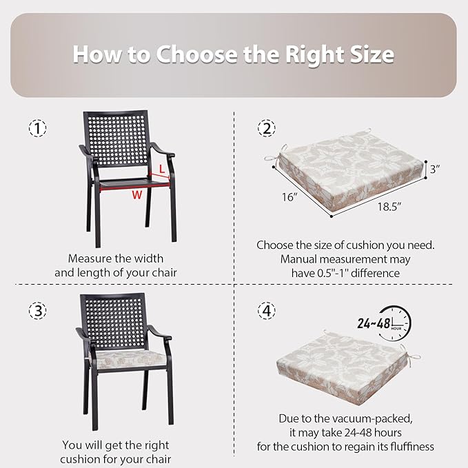 Outdoor Chair Cushions Set of 2, 18.5 x 16 Inch Patio Chair Cushions, Water Resistant, Non-Slip Ties (Beige Floral)