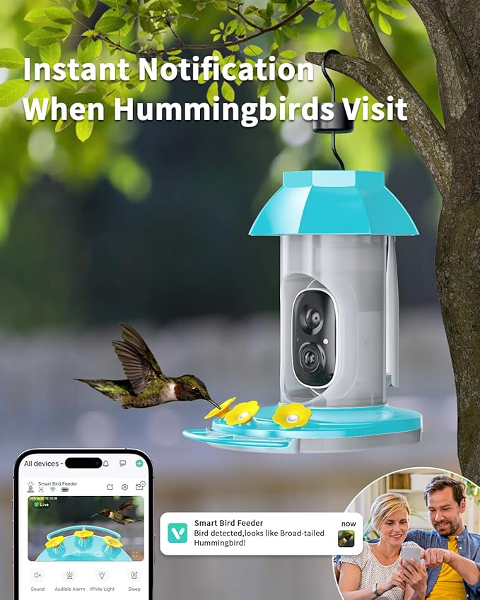 Hummingbird Feeder with Camera, Solar Bird Feeders Camera for Outdoors Hanging, AI Identify, Ant Moat & Bee Proof, Easy Clean & Refill, Gift for Bird Lovers