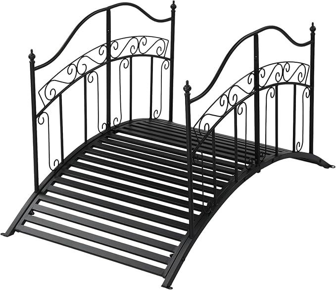 Outvita Metal Garden Bridge for Outdoor, Elegant Decorative Bridge with Powder-Coated Finish and Security Guardrail for Patio Pond Backyard Landscaping (Mirror)