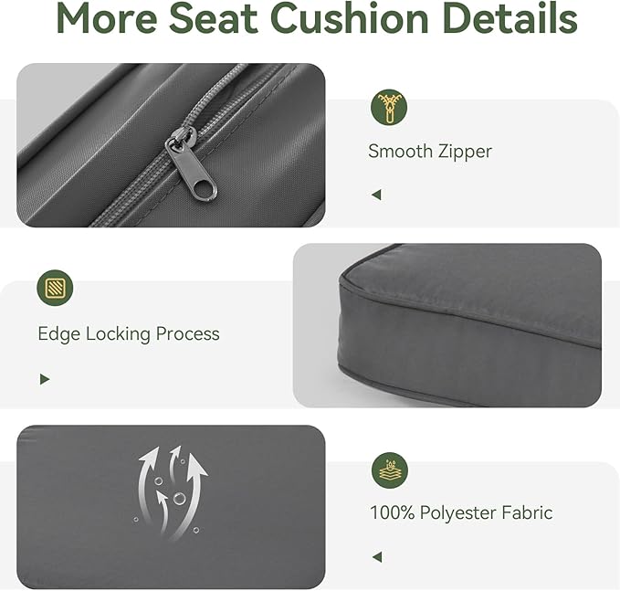 Aoxun Replacement Cushions for Outdoor Furniture, 14-Piece Outdoor Cushions for Patio Furniture, Deep Seat, Waterproof & Fade Resistant Couch Cushion for 6-Seat Patio Conversation Sets, Grey