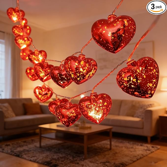 Valentines Heart Decoration Lights, 9.8 Ft Valentine String Lights Battery Operated 20 LED Red Shining Love Shape Lights , Valentines Heart Light for Indoor Outdoor Wedding Bedroom Valentine Decor