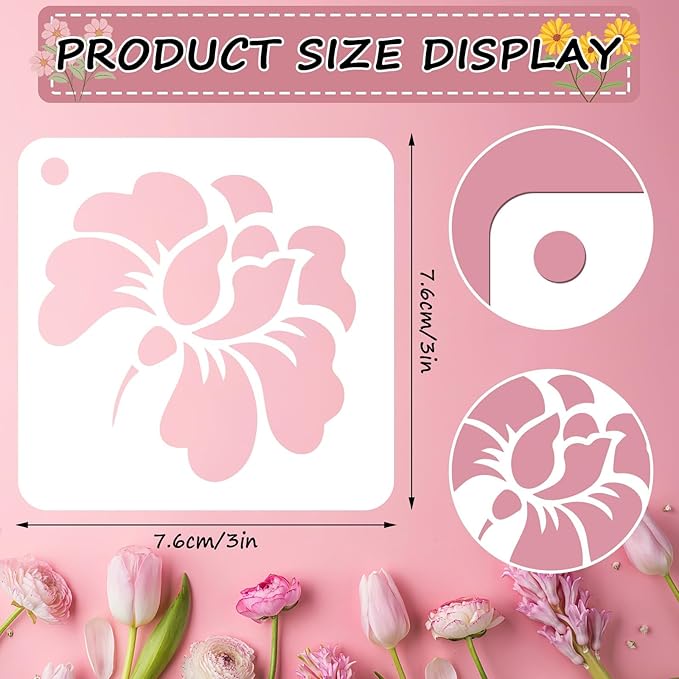 JULMELON Flower Stencils for Wood, 20Pcs Sunflower Painting Stencil Reusable Stencils DIY for Wall Floor Decor Rock Dot Painting Art Projects (3inch)
