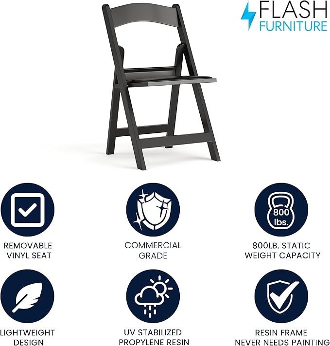 Flash Furniture Hercules™ Series Folding Chair - Black Resin – 1000LB Weight Capacity Comfortable Event Chair - Light Weight Folding Chair