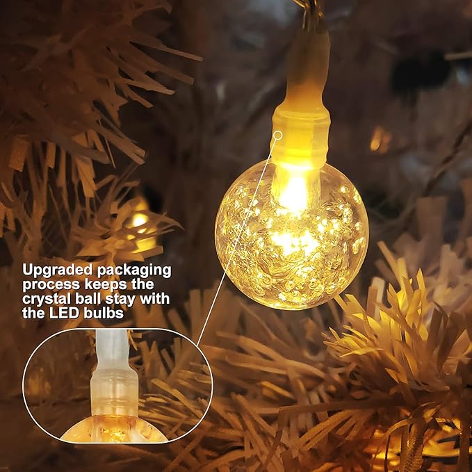 Battery Operated Globe String Lights 16FT Waterproof 30 LED 8 Modes Outdoor String Lights Crystal Ball String Light with Timer for Backyard Garden Balcony Pergola Wedding Party, Warm White