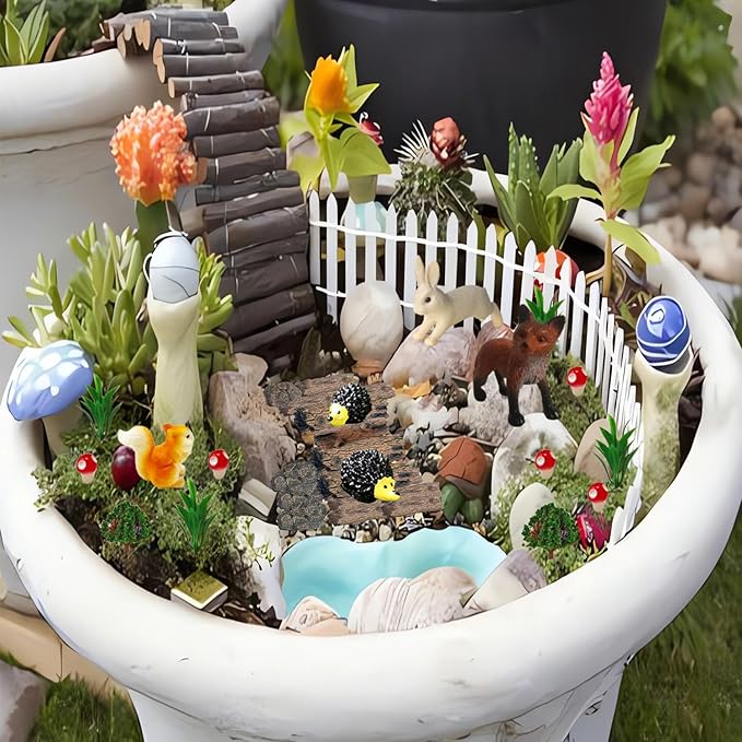 Fairy Garden Accessories, 28Pcs, Miniature Forest Kit, Tiny Resin Animal, Miniature Garden Figurines with Moss for DIY Craft, Desktop Decoration