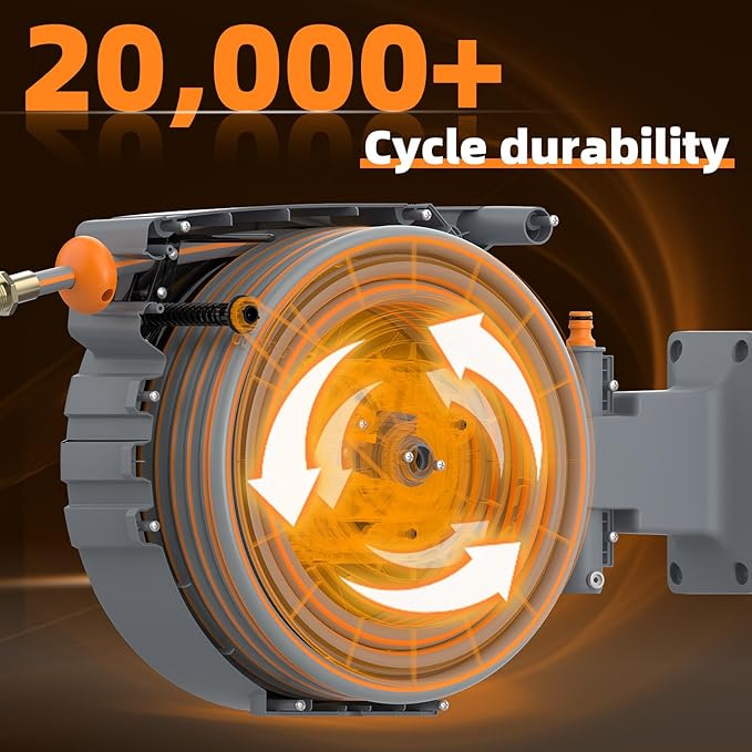 Retractable Garden Hose Reel 1/2 in x82 ft, Garden Water Hose Reel with 7- Function Sprayer Nozzle, Any Length Lock/Automatic Slow Return System,180° Swivel Bracket