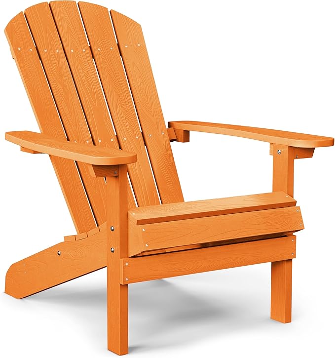 YEFU Plastic Adirondack Chairs Weather Resistant, Patio Chairs 5 Steps Easy Installation, Like Real Wood, Widely Used in Outdoor, Fire Pit, Deck, Lawn, Outside, Garden Chairs (Tangerine)