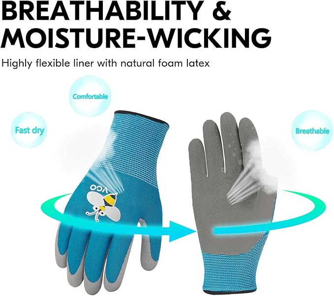 Vgo... 1-Pair Age 3-5 Kids Gardening Gloves, Children Yard Work Gloves, Soft Safety Rubber Gloves (XXXS, Blue, KID-RB6013)