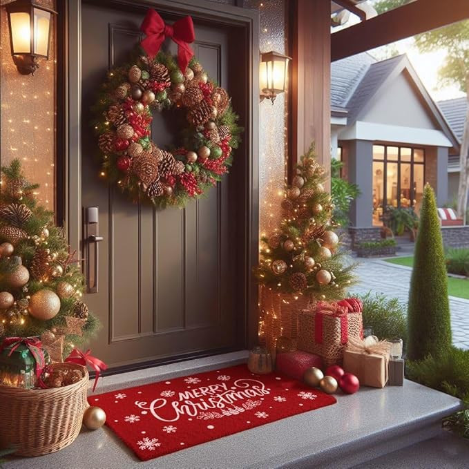 LuxUrux Extra Large Christmas Door Mat 3x5 Feet – Merry Christmas Coir Doormat for Front Porch – Durable Outdoor Holiday Rug with Non-Slip Back – Christmas Welcome Mat Outdoor Décor