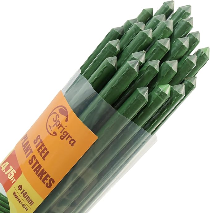Plant Stakes 6ft, Steel Garden Stakes 6 Feet 25 Pack, Sturdy Plant Support for Climbing Plants, Tomatoes, Beans, Cucumbers, Peppers, Flowers, Potted, Strengthen and Stem to Grow Better