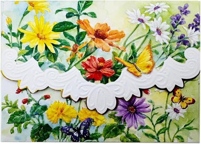 Butterflies Floral Harmony Decorative Notecards by Carol Wilson Spring Meadow Boxed Portfolio. 10 embossed 4x5 Die-Cut Notecards and Matching Envelopes in Decorative Gift Box Magnetic Flap. NCP2439