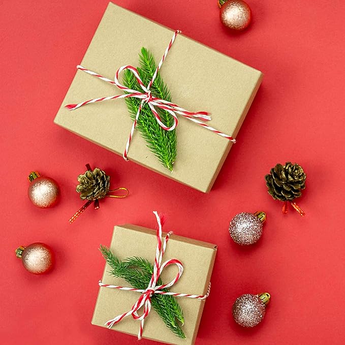 G2PLUS Christmas String,Gift Wrapping String,2MM White and Red Twine String,328Feet Cotton Natural String Butchers Twine for Gift Packaging,Baking,DIY Arts & Crafts