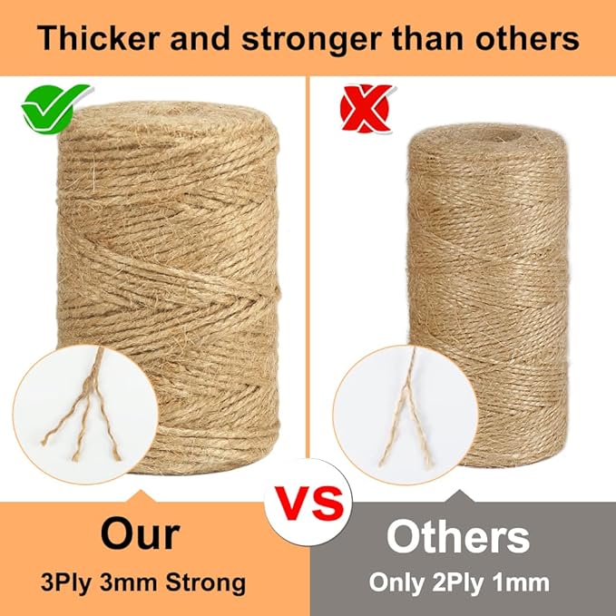 Vivifying 3mm Jute Twine, 2Pcs × 328 Feet Strong Natural Garden Twine for Climbing Plants, Tomatoes, Crafts, Gift Wrapping and Decoration (Brown)