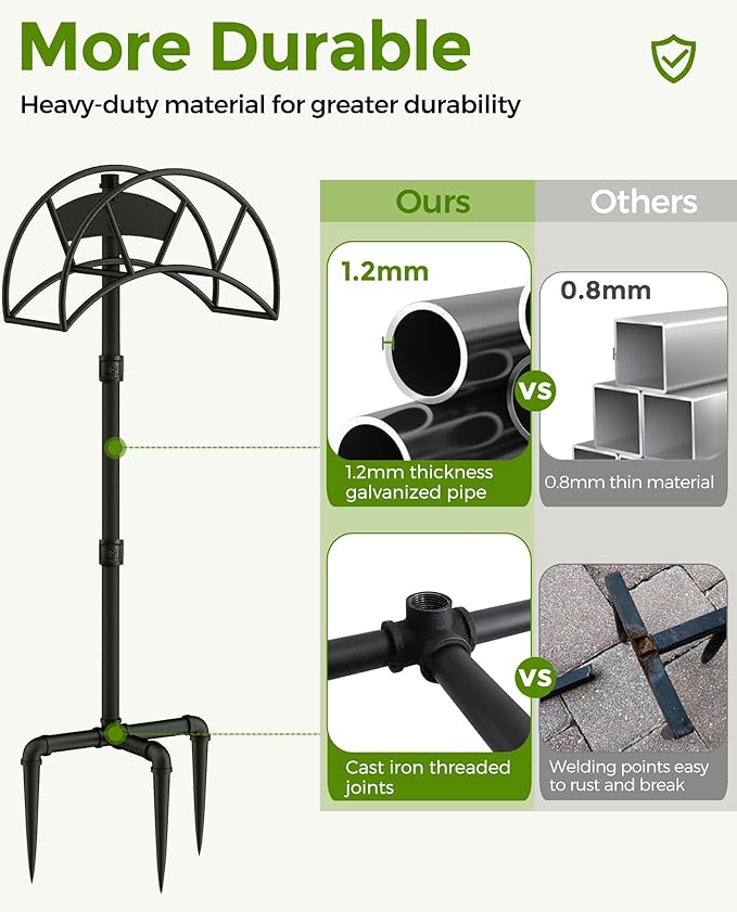 LAND·VOI Hose Holder, Garden Hose Holder Freestanding, Metal Heavy Duty Water Hose Holder Holds 150 Feet Hose, Detachable Hose Storage Hanger for Outside with 3 Spikes, for Lawn Yard, Black GHH01B