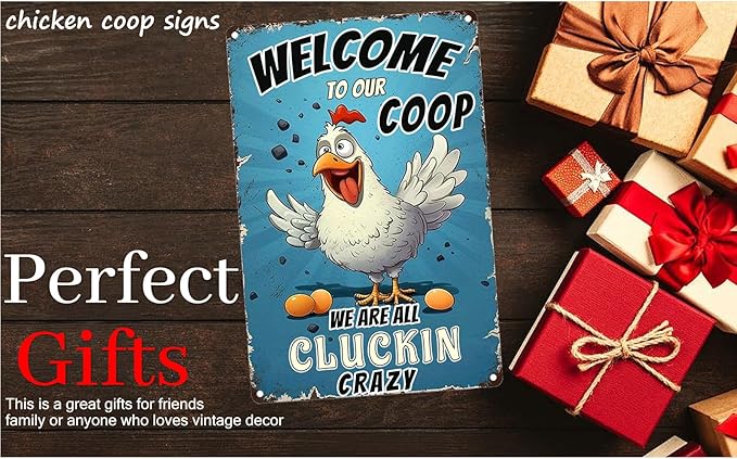 Funny Chicken Signs for Coop-Metal Chicken Signs,Chicken Tin Sign Gifts for Home Farm Chicken Coop Farmhouse Kicthen Garden Decor (Welcome To Our Coop) 8 x 12 inch