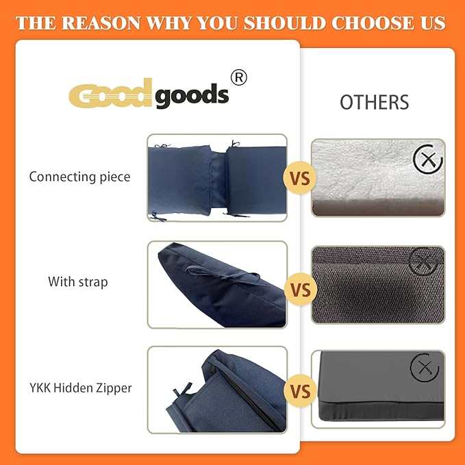 Goodgoods 20"x42" Outdoor Dining Chair cushion Set of 1 patio furniture cushion Resilient Foam Filling Water-Proof Stain-Resistant UV Resistant Weather Resistant Chairs Couch Sofa Upholstery Navy Blue