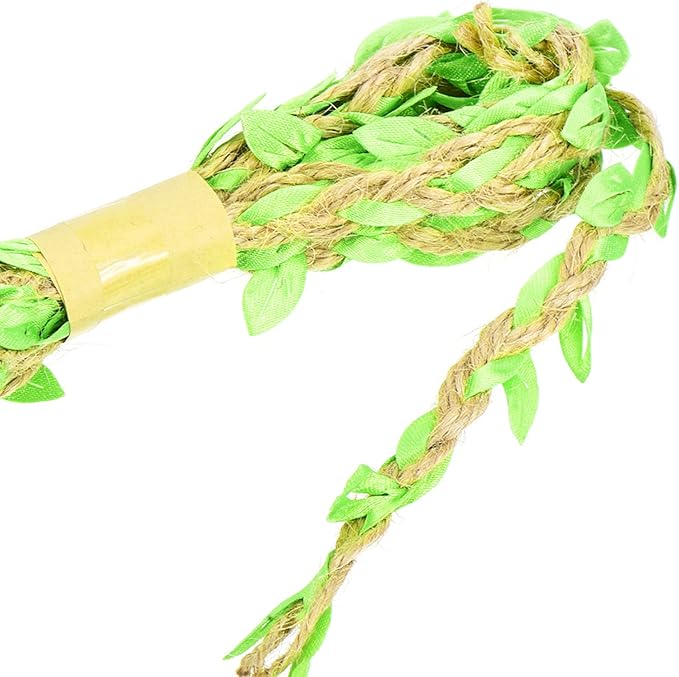 PATIKIL 6.6ft 5mm Burlap Leaf Ribbon, 2 Pack Braided Decoration Vine Natural Jute Rope Twine with Artificial Leaves for Jungle Wedding Party Home Garden Decor, Fluorescent Green