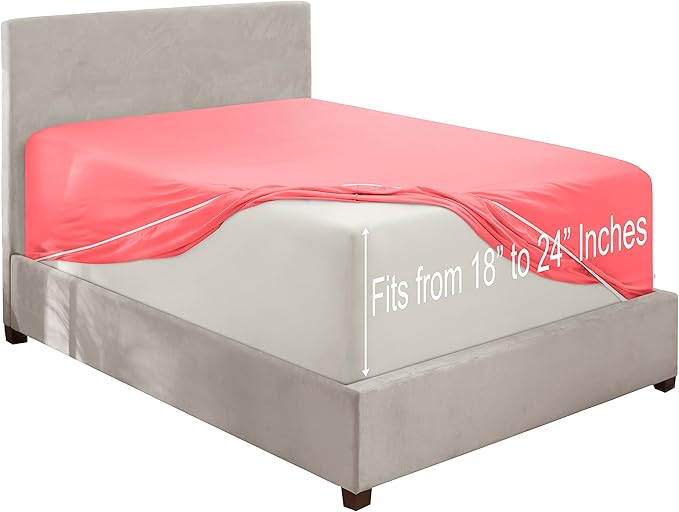 Clara Clark Fitted Sheet, Extra Deep Pocket Fits Deep Mattress, Luxury Soft Fitted Sheet Only, Full - Extra Deep Coral Pink