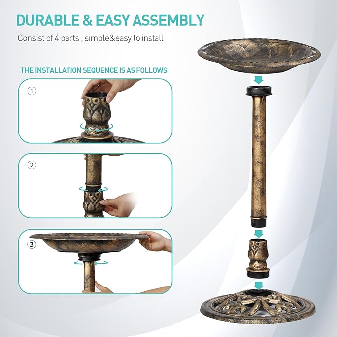 ZENY Outdoor Garden Bird Bath 28Inch Weather Resistant Polyresin Birdbath, Bronze