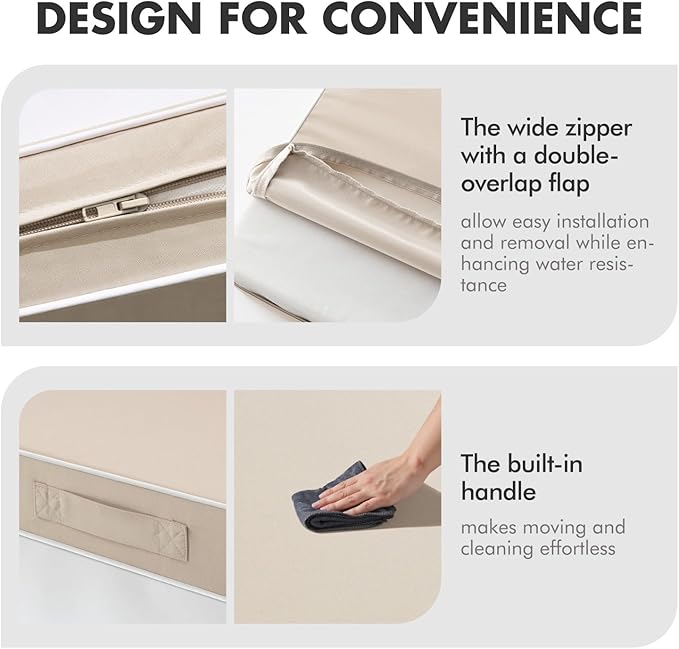 MIULEE Beige Outdoor Seat Cushion 22x22 Inch Waterproof & 3 Year Fade Resistant Deep Seat and Back Cushion for Patio Furniture Chair Sofa Couch with Handle and Adjustable Straps